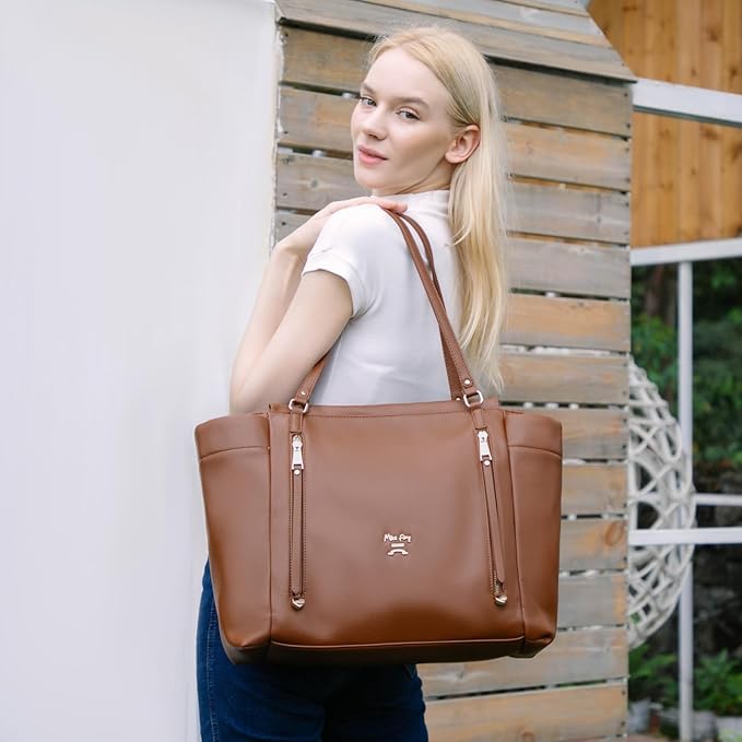 miss fong Diaper Bag Tote Leather Diaper Bag Backpack, Large Capacity Mommy Bag Hospital Bag, 12 Pockets Travel Diaper Tote with Changing Pad Pañaleras Para Bebe for Mom & Dad-Brown | Large Capacity, Mommy Bag, Hospital Bag, 12 Pockets, Travel Diaper T...
