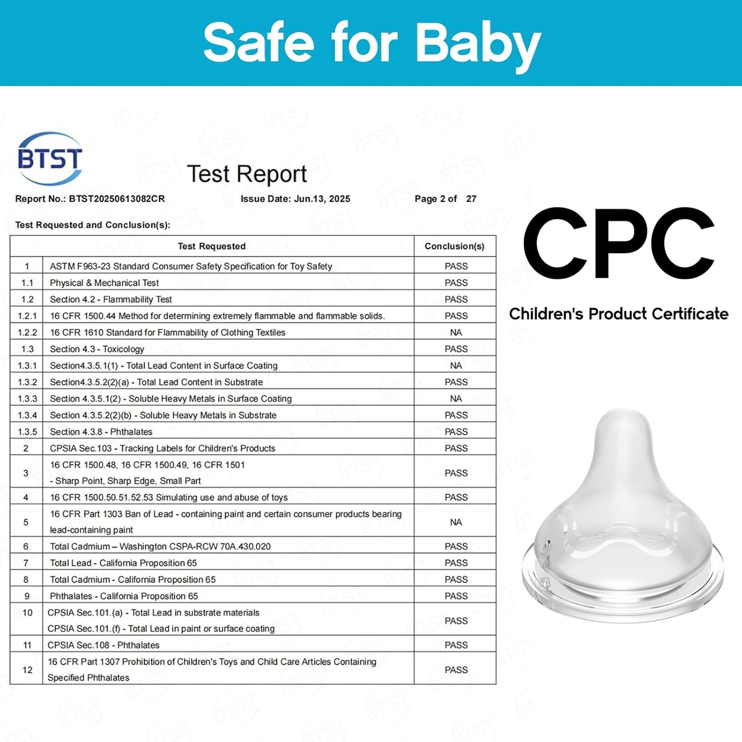 Silicone Nipples for Pigeon Bottles, Anti-Colic Replacement Nipple for Baby 6m+, BPA Free, Fast Flow, Size L, 4 Count