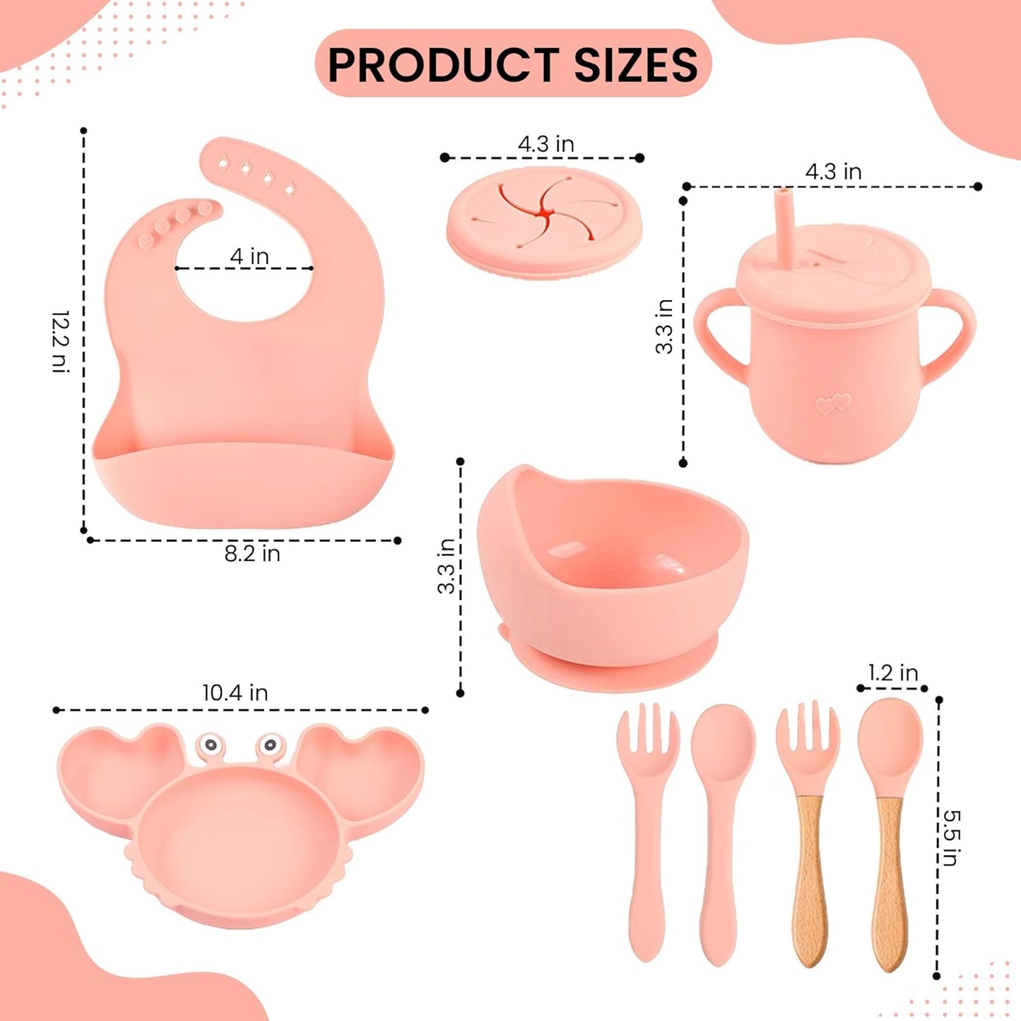 Silicone Baby Feeding & Weaning Set – Food-Grade Baby Led Weaning Supplies with Suction Plate, Bowl, Bib, Sippy Cup & Soft Spoon Fork – Dishwasher & Microwave Safe (Brown)