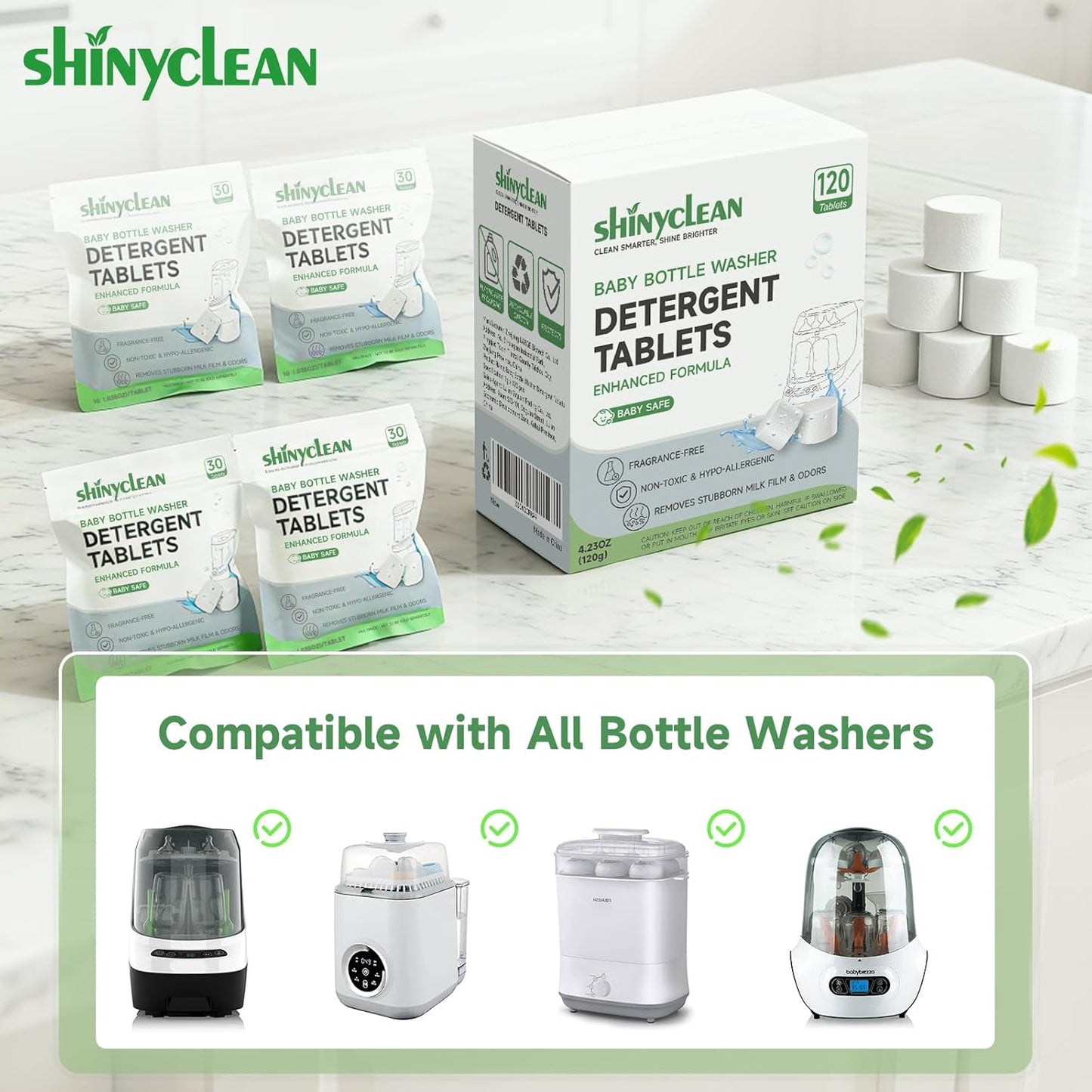 360PCS Baby Bottle Washer Tablets for Momcozy & Baby Brezza Pro, Natural Enzyme Detergent,Deep Cleaning, Chlorine & Fragrance Free, No Residue, Universal Fit All Bottle Washers Machines