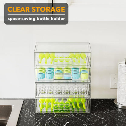 SpaceAid Bottle Storage Organizer Baby - Acrylic Bottles Station Organizer Container, Stackable Clear Drawers for Countertop, Vanity, Bathroom, Cabinet, Pantry Organization, 5 Pack, 2S2M1L, 15.4" H