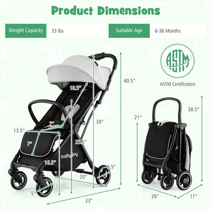 BABY JOY Lightweight Baby Stroller, Compact Travel Stroller for Airplane, Infant Toddler Stroller w/Adjustable Backrest & Canopy, Storage Basket, Self Standing Gravity Fold, Aluminium Frame (Pink)