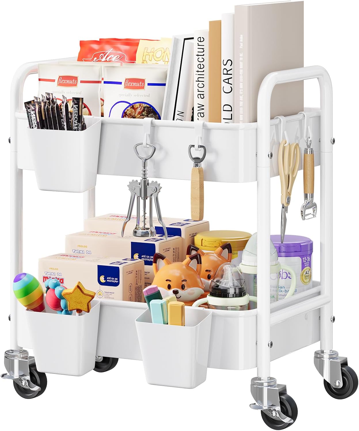 3 Tier Rolling Cart Metal with Lockable Wheels, Pink Three Tiered Diaper Caddy Cart Organizer on Wheels, Storage Utility Trolley Carts for Craft, Art, Nail, Lash, Baby Supplies, Cleaning, Mesh