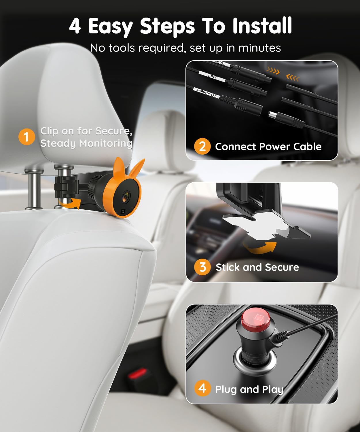 Babyvue BV3PRO Dual Baby Car Camera for 2 Boys, 7.2" 1080P HD Split Screen, Crystal Clear IR Night Vision, No Distortion Display Baby Car Monitor, Safe Driving for Back Seat & Pets