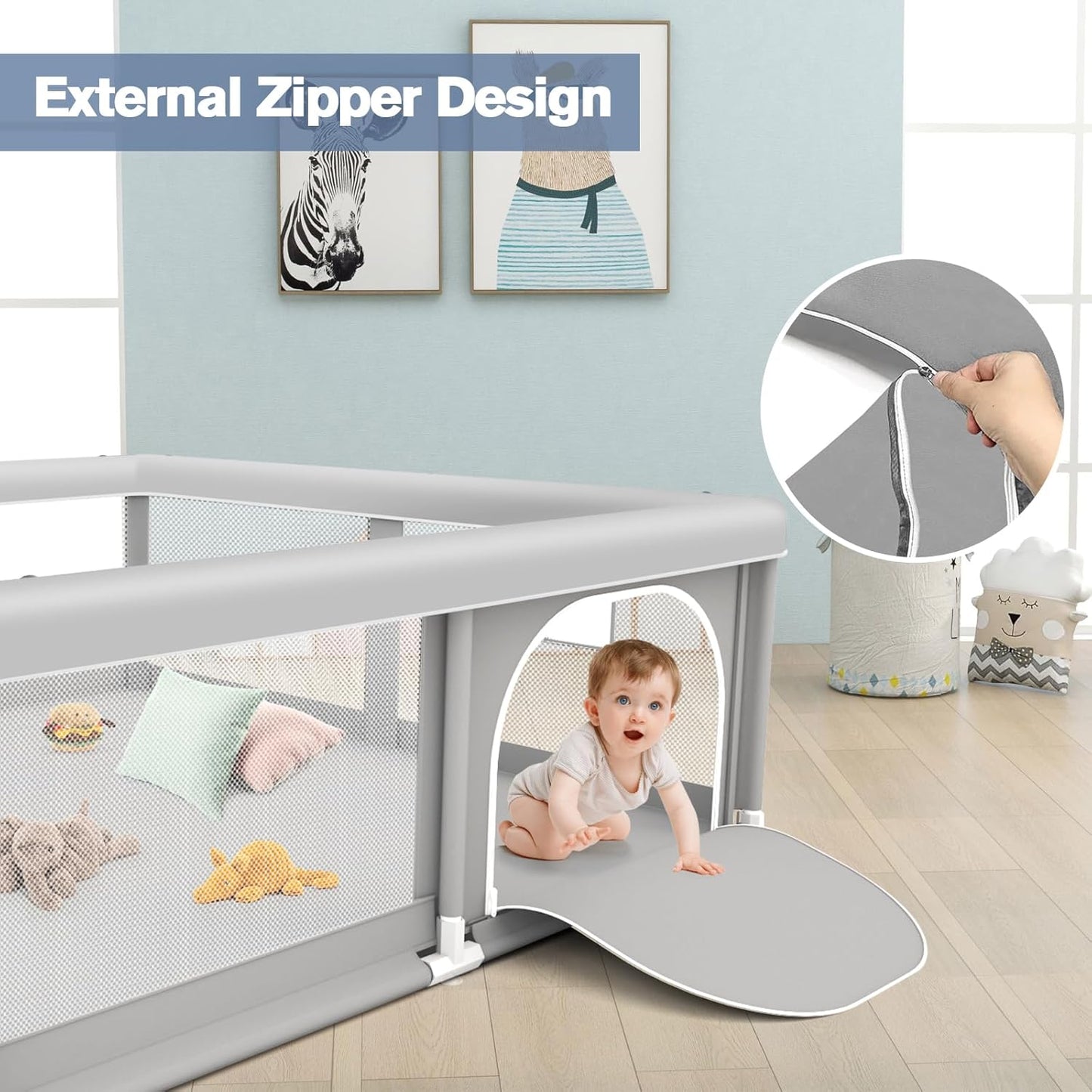 Large Baby Playpen for Babies and Toddlers, Playpen 74×50, Large Baby Play Yards Indoor & Outdoor, Sturdy Safety Baby Play Pen with Soft Breathable Mesh, Toddlers Activity Center with Anti-Slip Base