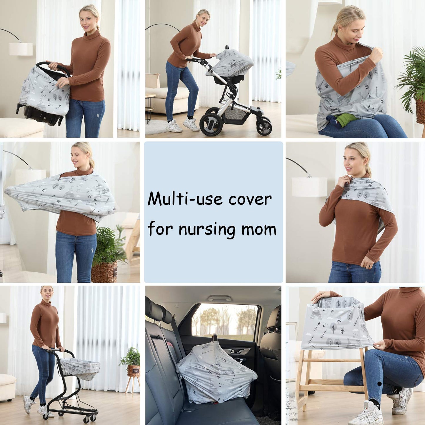 Car Seat Covers for Babies - Multi-use Carseat Canopy Cover Breastfeeding Covers, Stroller Canopy Cover (Navy Dinosaur)