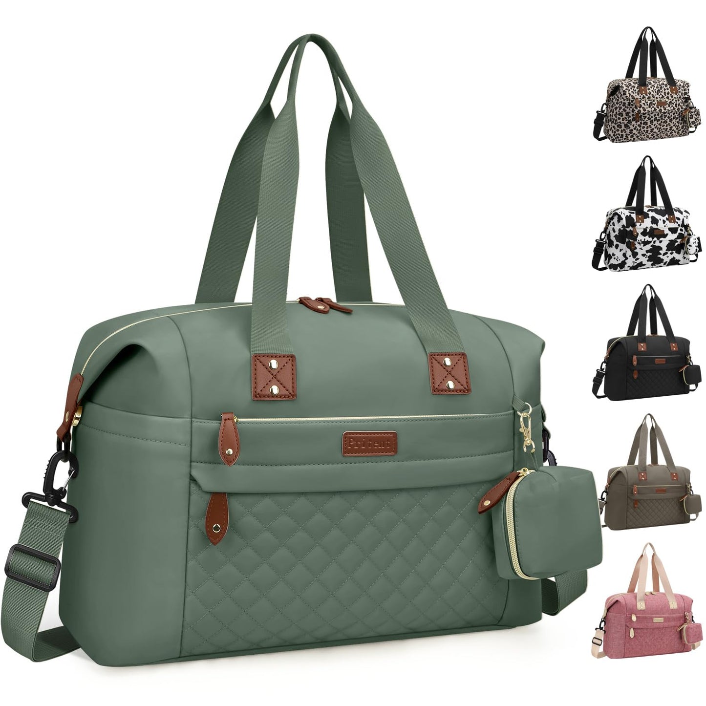 Pritent Diaper Bag Tote - Diaper Baby Bags with Pacifier Case, Shoulder Straps, Stroller Clips, Waterproof Large Mommy Maternity Travel Baby Bag for Mom and Dad, Green, Medium