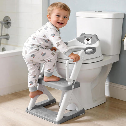 Potty Training Seat, SKYROKU Upgrade Toddler Toilet Seat for Kids Boys Girls, 2 in 1 Potty Training Toilet, Splash Guard Anti-Slip Pad Step Stool,New Sector-Shape Stabilized Base (8899+Grey)