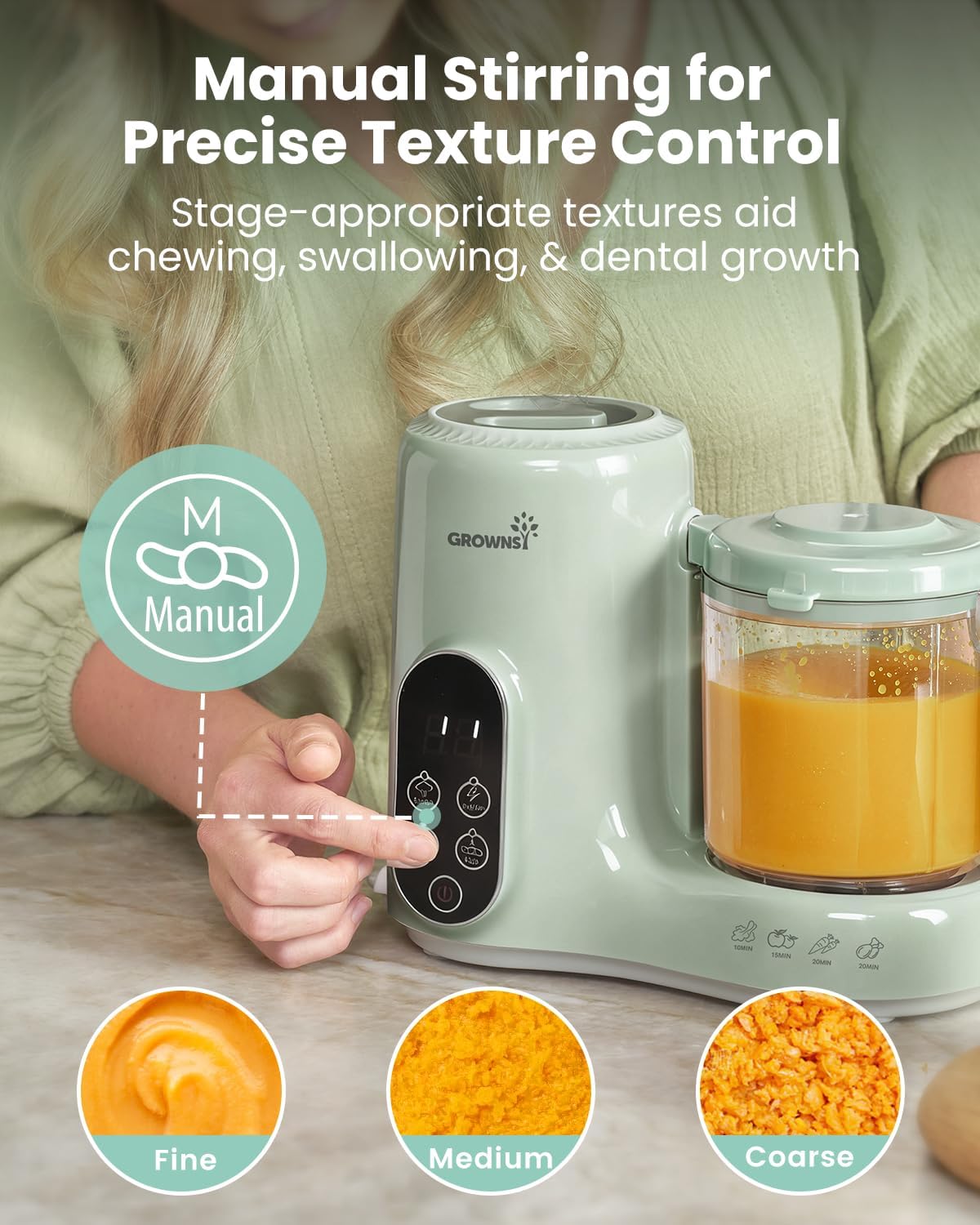 Grownsy Baby Food Maker with Steam Basket, One Step Baby Food Processor Steamer Puree Blender Grinder Mills Machine, Auto Cooking Grinding and Sterili-zing for Healthy Homemade Baby Food, Blue