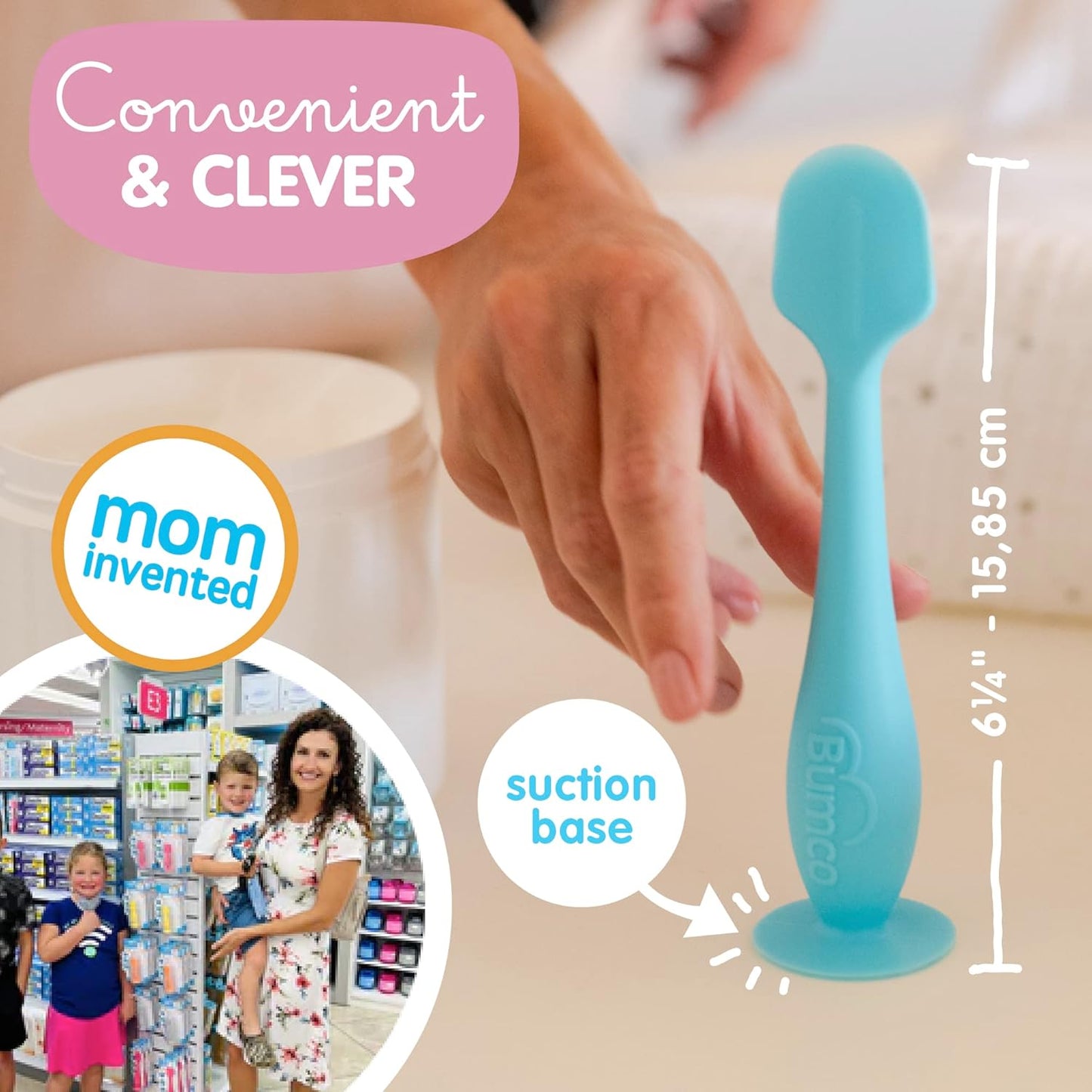 Bumco Mini Baby Diaper Cream Spatula with Case - BPA-Free Silicone Diaper Spatula with Suction Cup, Wipe-Clean Baby Bum Brush, Mom-Invented Butt Paste Applicator (Blue)