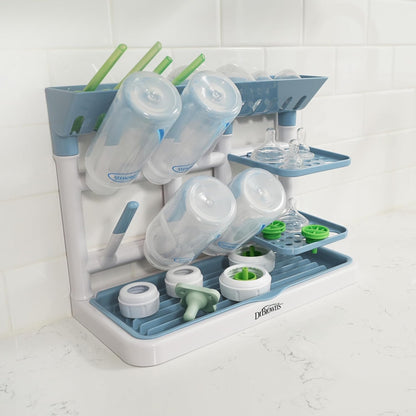 Dr. Brown's Baby Bottle Drying Tower, Stand-Up Countertop Drying Rack with Organized Storage for Baby Essentials, Space Saving Vertical Rack, Gray/White