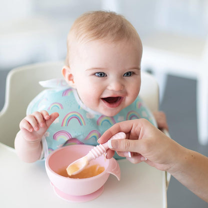 Bumkins Baby Bowl, Silicone Feeding Set with Suction for Baby and Toddler, Includes Spoon and Lid, First Feeding Set, Training Essentials for Baby Led Weaning for Babies 4 Months Up, Sage