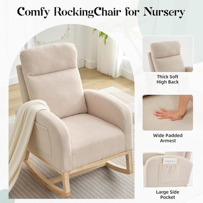 GarveeHome Rocking Chair Nursery,Glider Chair Nursery Chair with High Back and Side Pocket, Rocking Accent Armchair with Rubber Wood Legs for Living Room/Bedroom/Nursery