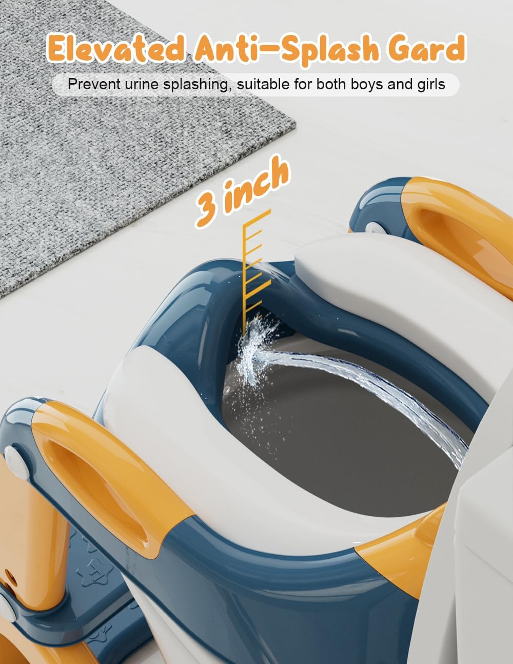 Potty Training Seat with Step Stool, Toddler Potty Training Toilet Seat with Non-Slip Step Splash Guard Safety Handles and Waterproof Cushion, 2 In 1 Toddler Potty Seat