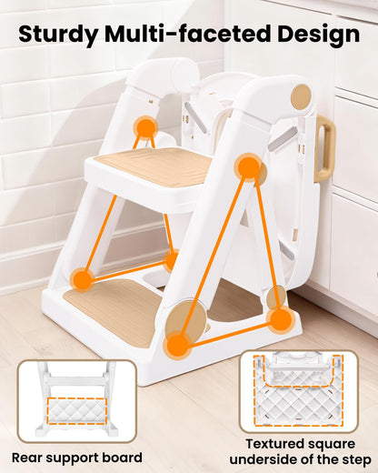 Potty Training Seat, Primlect Upgrade Ultra-Stable Toddler Toilet Seat for Kids Boys Girls, 2 in 1 Potty Training Toilet with Step Stool, Adjustable Seat and Ladder, Non-Slip Pad, Splash Guard (Grey)