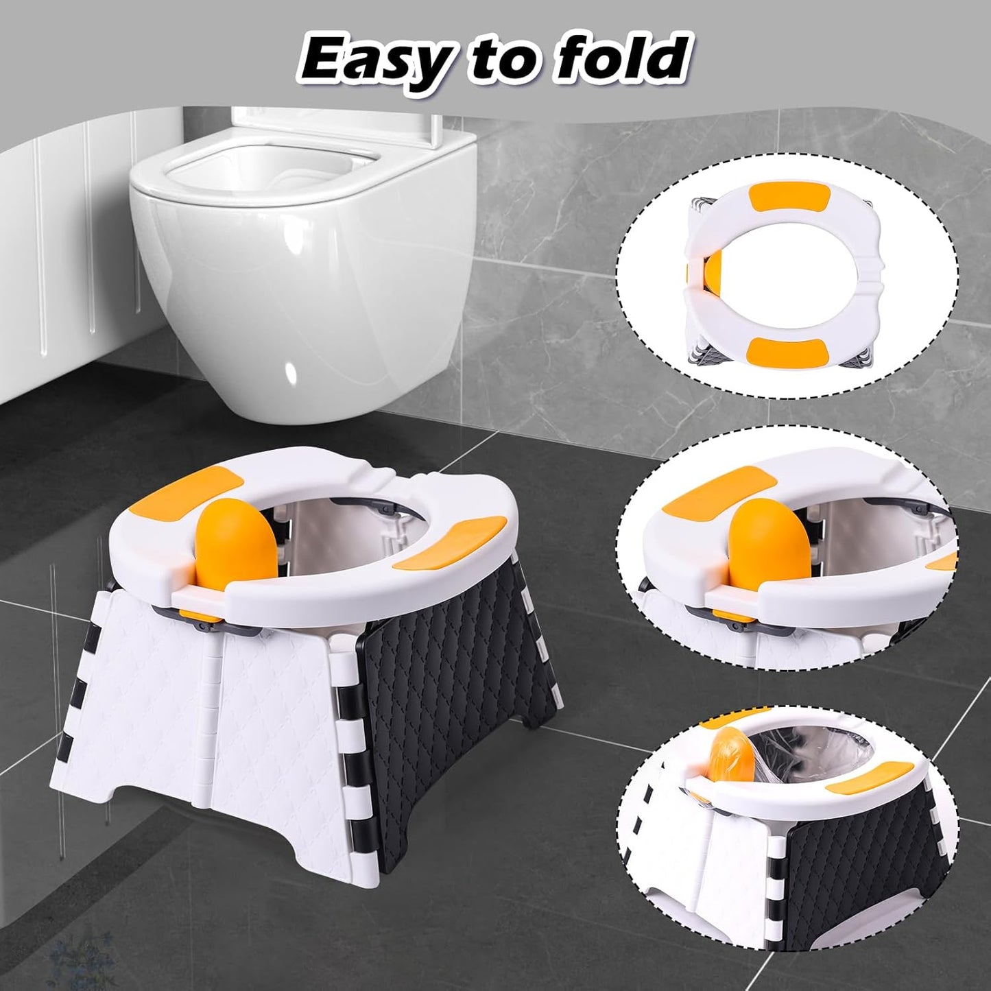 Portable Potty Chair for Toddlers with Splash-Proof Design, Foldable Travel Potty with Bag & 30 Refills - Kids Toilet for Car, Camping, Indoor - Easy Clean Baby Potty Training Seat(Red-blue)