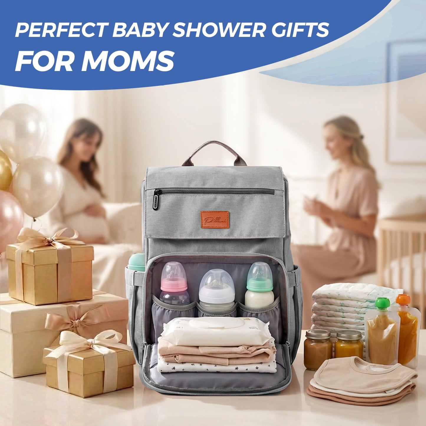 PILLANI Baby Diaper Bag Backpack - Large Waterproof Travel Diaper Bag for Boys & Girls, 16 Organizer Pockets with Changing Pad, Insulated Bottle Pockets & Stroller Straps, Baby Shower Gifts, Dinosaur