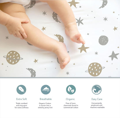 100% Organic Cotton 2 Pk Bedside Sleeper Bassinet Fitted Mattress Sheets Perfectly Compatible with Mika Micky, Baby Delight, Ronbei, Chicco, Cloud Baby, AMKE, Angelbliss, Arm's Reach. Cloud, Stripe