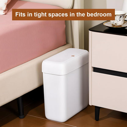 funest Bathroom Small Trash Can with Lid,10L / 2.7 Gallon Slim Garbage Bin Wastebasket with Press Top Lid for Bedroom,Rv,Office,Kitchen,Craft Room