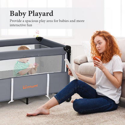 MTWML Portable Baby Bassinet,2 in1 Baby Playard and Bedside Crib with Wheel,1-Second Setup Foldable Playpen and Nursery Center with Travel Bag for Home or Travel Newborn to Toddler(Deep Grey)