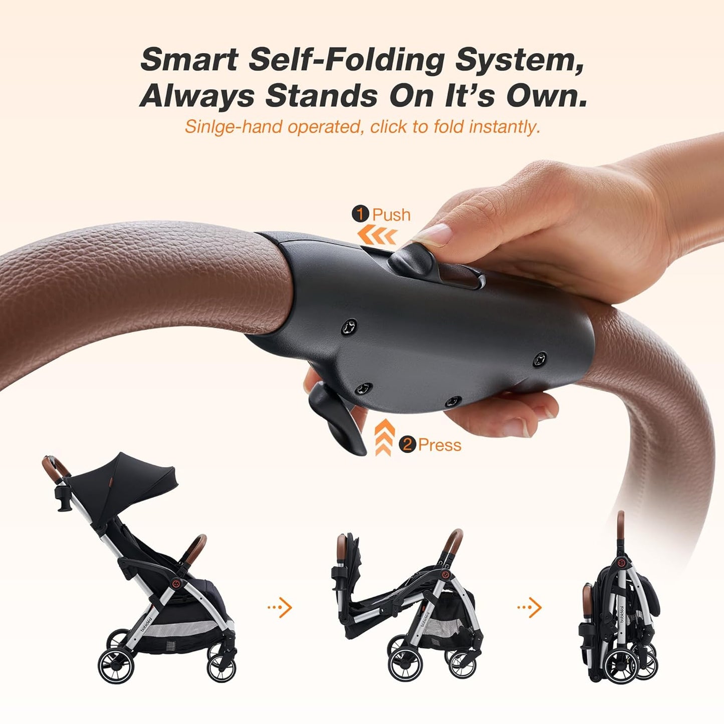 Babideal Lightweight Travel Stroller for Baby, Self-Folding Toddler Stroller with Large Canopy, Full-Reclining Seat, Cup Holder Included - Newborn to 50lbs. (Grey)