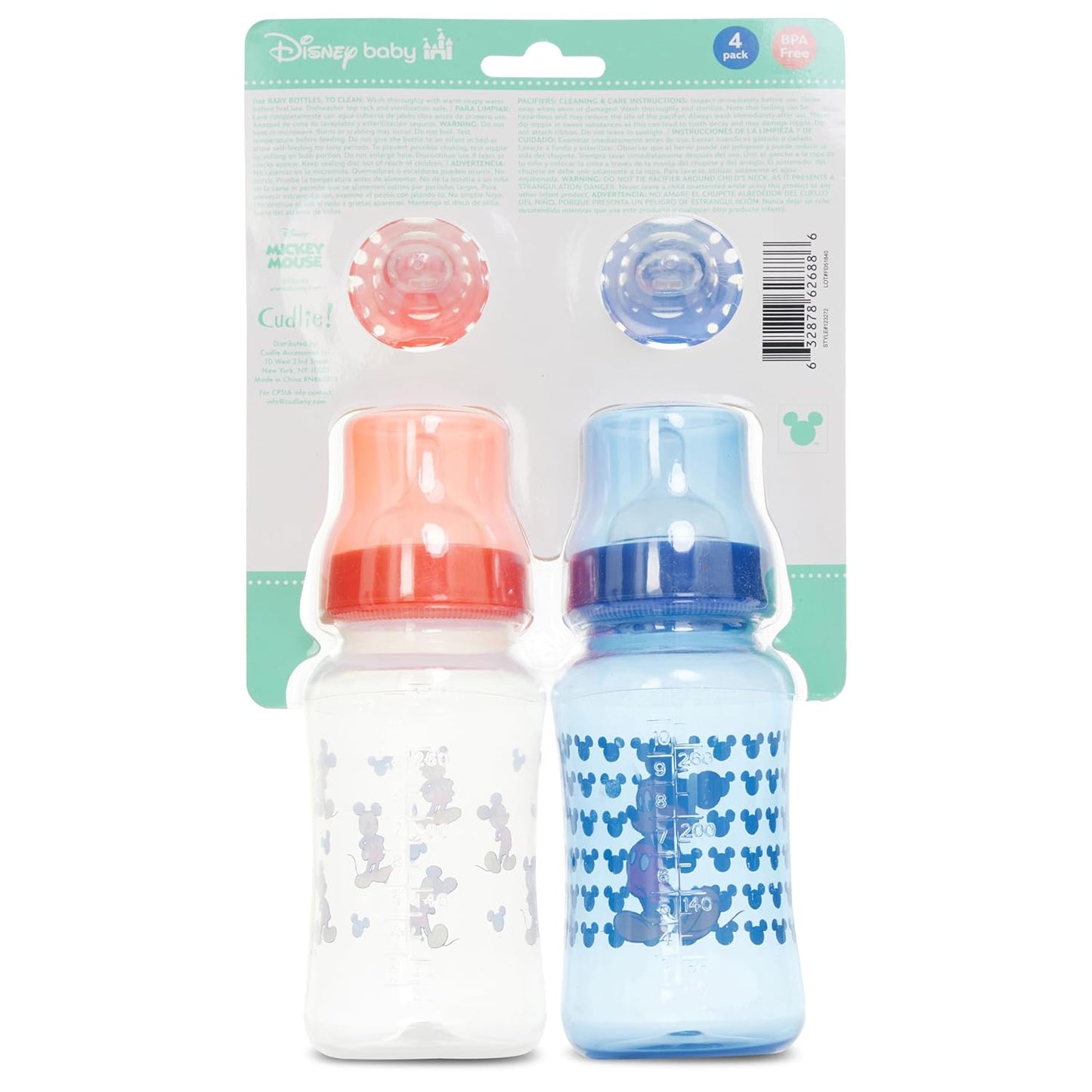 Disney Baby Bottles and Pacifiers Set – 2 Hourglass-Shaped 11oz Bottles + 2 Orthodontic Pacifiers – Officially Licensed Mickey, Minnie, Pooh & Dumbo Designs – BPA-Free Feeding Gift Set