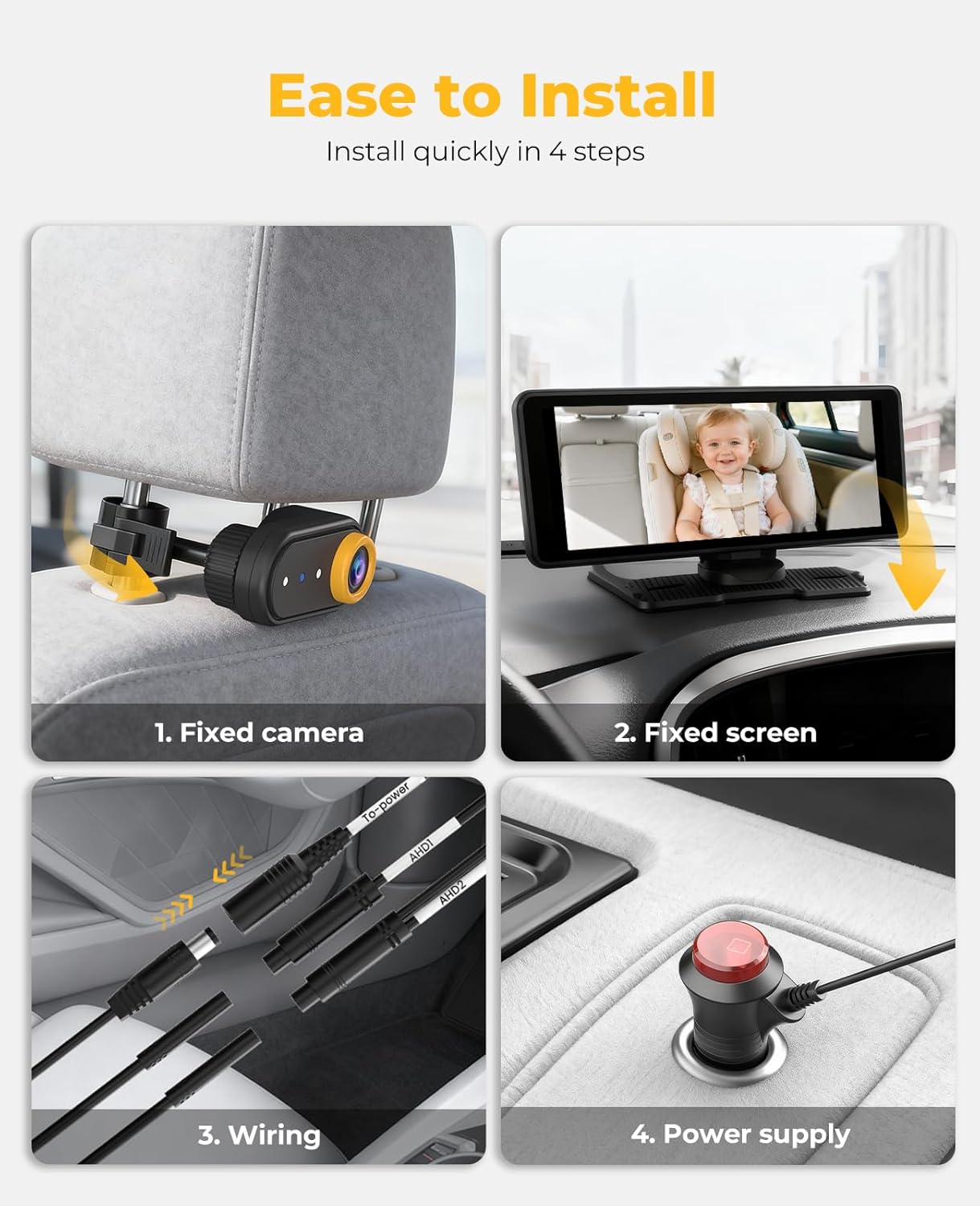 LUCKVIEW BM5PRO 7.2" Dual Camera Baby Monitor, 1080P HD Display for 2 Kids, Night Vision, Easy Install Car Baby Monitor, Ideal Gift, Rear Seat Safety for Babies & Pets