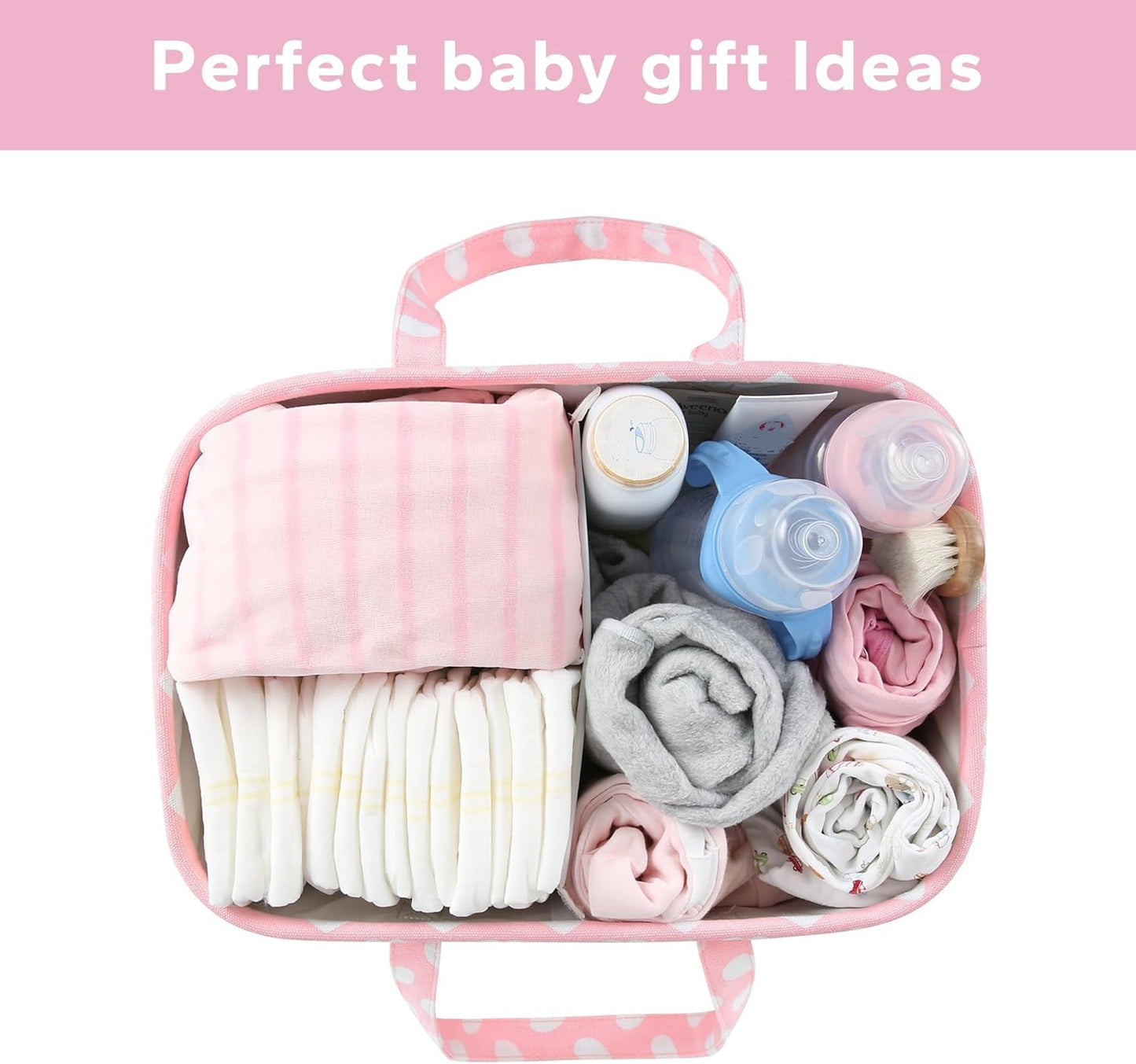 Pink Diaper Caddy Organizer for Baby Girl-Large Portable Diaper Caddy Basket for Changing Table-Diaper Organizer Caddy-Car Travel Tote Bag-Newborn Registry Baby Shower Basket for Diapers & Wipes