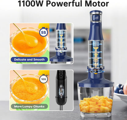 Turelar Immersion Blender Handheld Corded Hand Blenders Set 1100W, Trigger Variable Speed 5 in 1 Stick Emulsifier with Chopper, Whisk and Frother for Soup, Baby Food and Smoothies, Orange
