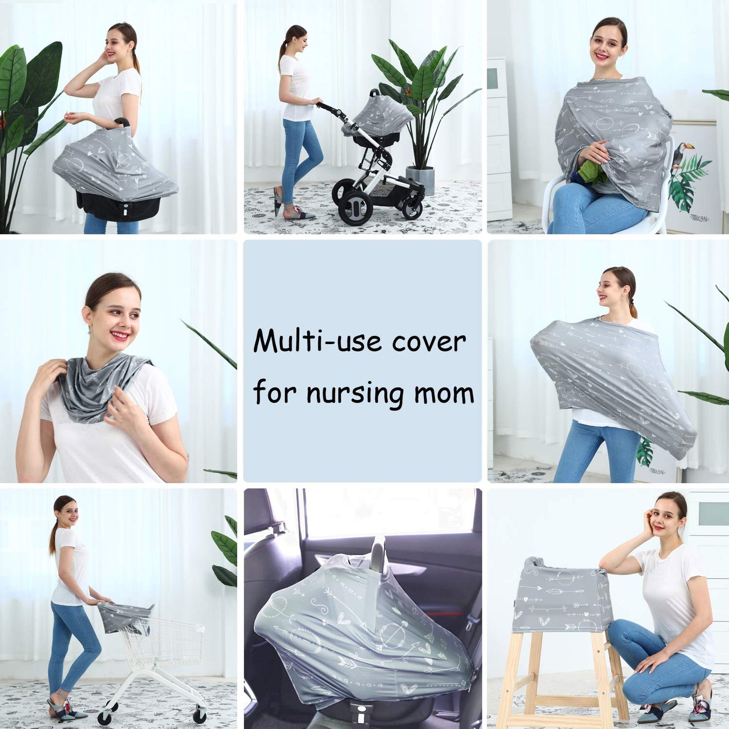 Car Seat Covers for Babies - Multi-use Carseat Canopy Cover Breastfeeding Covers, Stroller Canopy Cover (Navy Dinosaur)