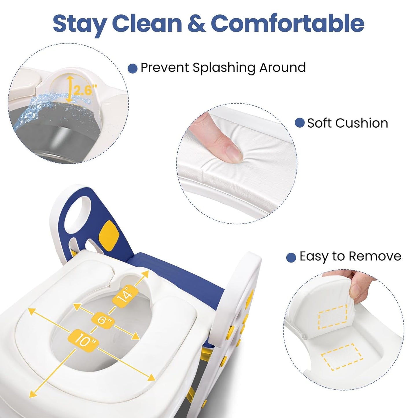 Potty Training Seat, Primlect Upgrade Ultra-Stable Toddler Toilet Seat for Kids Boys Girls, 2 in 1 Potty Training Toilet with Step Stool, Adjustable Seat and Ladder, Non-Slip Pad, Splash Guard (Grey)