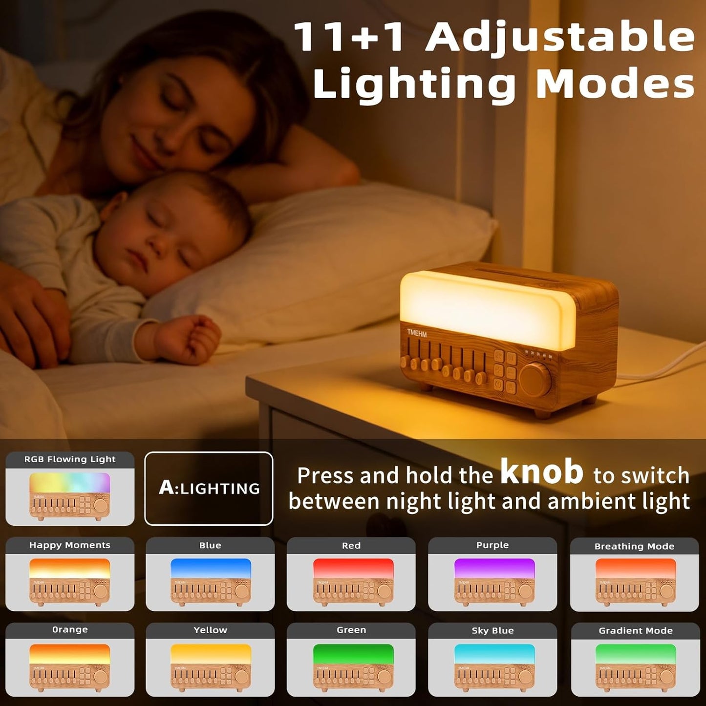 TMEHM 4-in-1 Sleep Sound Machine with White Noise & 8 Nature Sounds, Bluetooth Speaker, Night Light & Aroma Diffuser with Timer for Baby, Kids and Adults (Matte White)