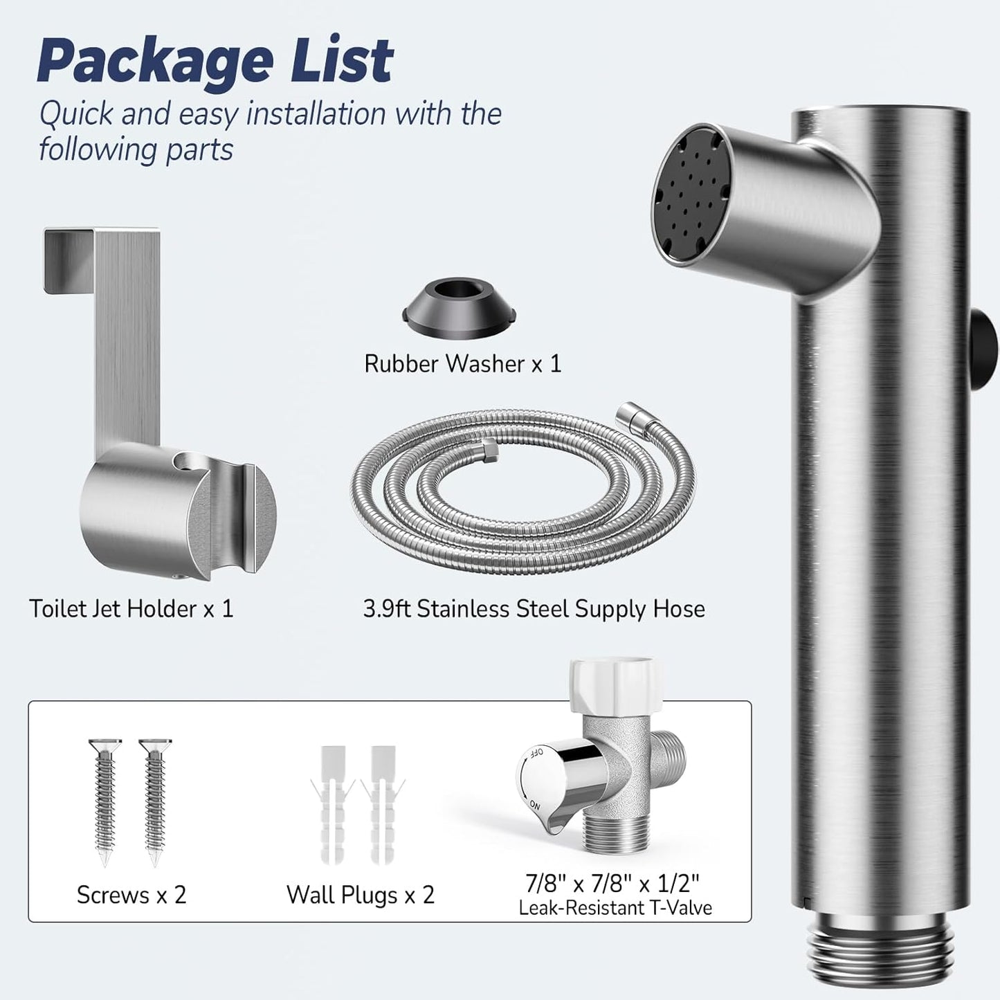 BIGCOW Stainless Steel Handheld Bidet Sprayer for Toilet, Stepless Water Pressure Control, Gentle Toilet Jet Spray with Leak-Proof Bidet Hose, Ideal for Feminine Hygiene, Cloth Diaper, Pet Cleaning