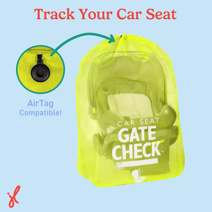 J.L. Childress Gate Check Travel Bag for Car Seats - Car Seat Travel Bag for Airplane, Includes AIRTAG Holder, Fits All Baby Carriers, Infant Carriers & Child Booster Seats - Neon Blue