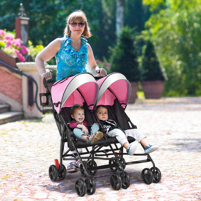 BABY JOY Double Umbrella Stroller, Lightweight Travel Side by Side Twin Stroller with Large Storage, Cup Holder, 5-Point Safety Harness, Adjustable Canopy & Compact Fold for Infant and Toddler (Black)