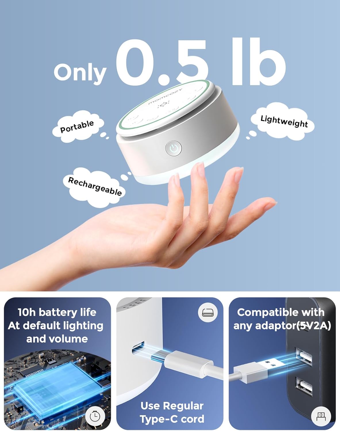 Momcozy Sound Machine for Baby-20 Soothing Sounds & Touch Warm Light Portable White Noise for Kids & Adults for Sleeping Timer and Memory | Ideal Travel Companion & Nursery Must-Have