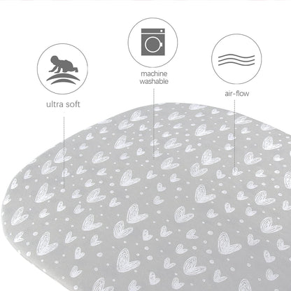 Bassinet Sheets Fit for Simmons Kids By The Bed City Sleeper Bassinet(Twins), Moses Basket and Hospital Bassinet, 100% Cotton, 2 Pack, Gray and White Print - Colors A