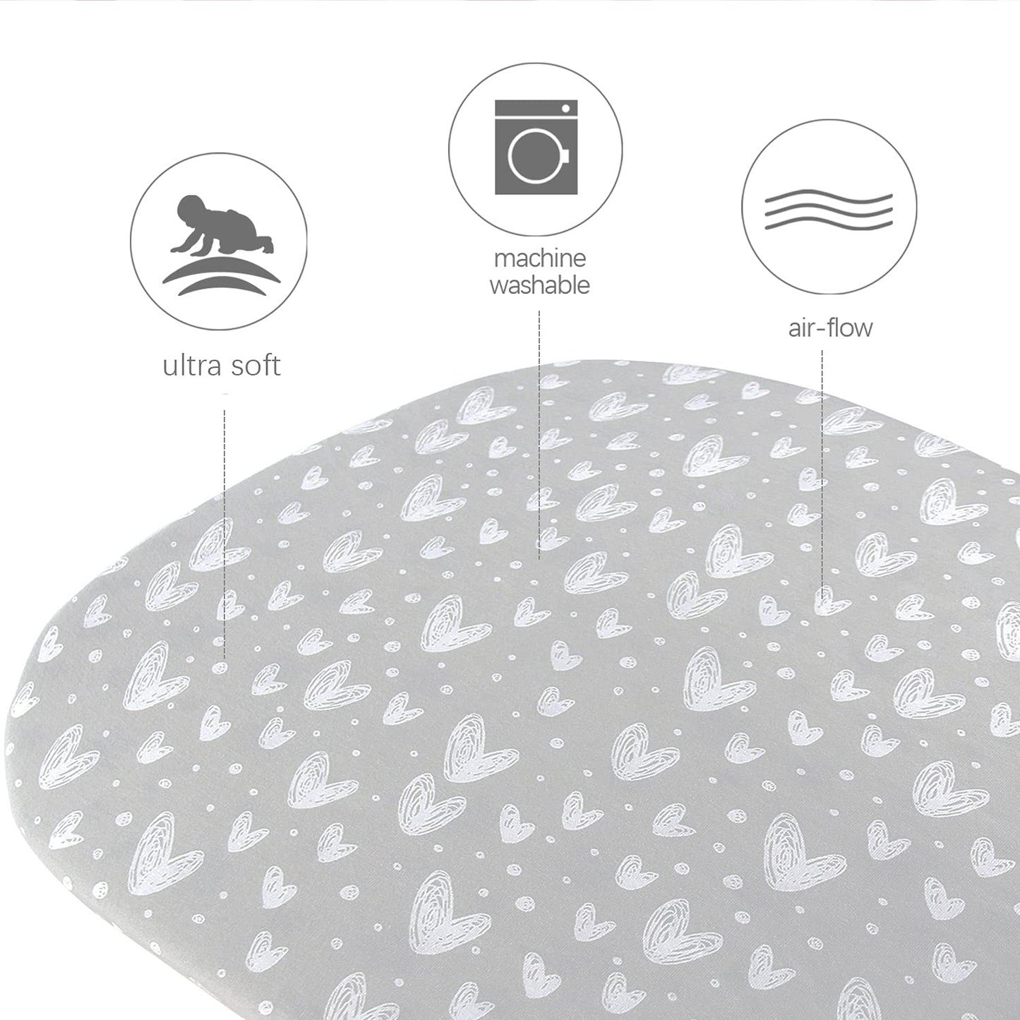 Bassinet Sheets Fit for Simmons Kids By The Bed City Sleeper Bassinet(Twins), Moses Basket and Hospital Bassinet, 100% Cotton, 2 Pack, Gray and White Print - Colors B