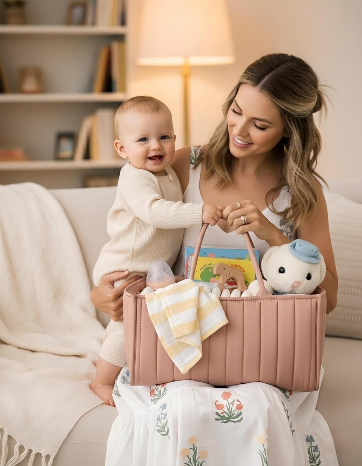 Baby Diaper Caddy Organizer-Large Nursery Storage Basket for Changing Table and Car - Portable Newborn Essentials & Wipes Bin - Gift for Baby Shower and Registry Must-Have (Forest Green)