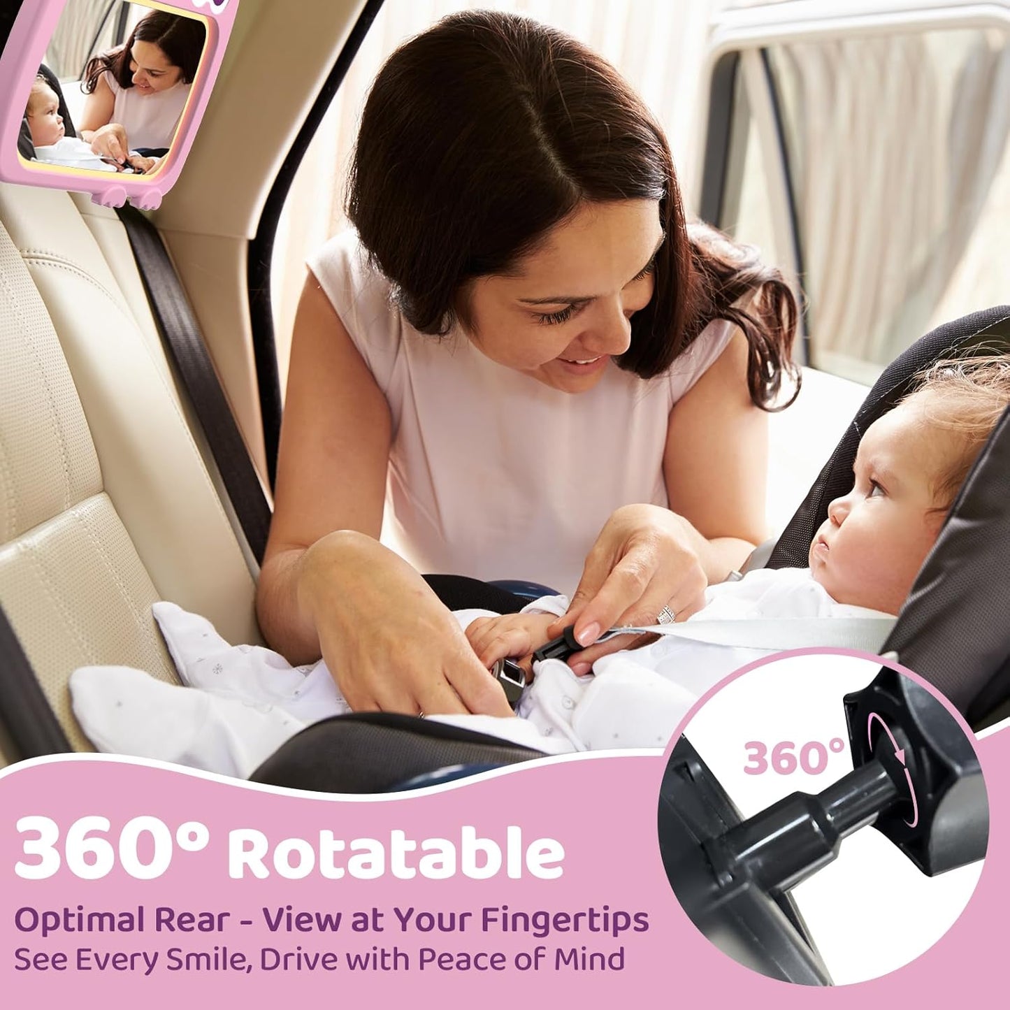 2-in-1 Baby Car Mirror with Lights & Soft Sounds, Cry Detector, Clear Night View, 360° Rotation, Shatterproof, Rear Facing Baby Car Seat Mirror with Remote Control, Perfect Baby Shower Gifts (Green)