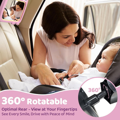 2-in-1 Baby Car Mirror with Lights & Soft Sounds, Cry Detector, Clear Night View, 360° Rotation, Shatterproof, Rear Facing Baby Car Seat Mirror with Remote Control, Perfect Baby Shower Gifts (Green)