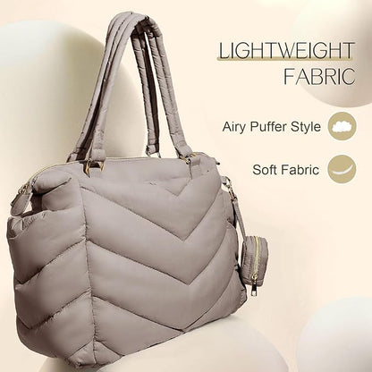 Diaper Bag Tote, Diaper Bag Backpack,Puffer Tote Bag with Pacifier Case, Lightweight Mommy for Hospital, Puffy with 10 Pockets, Convertible Baby for Travel,Khaki