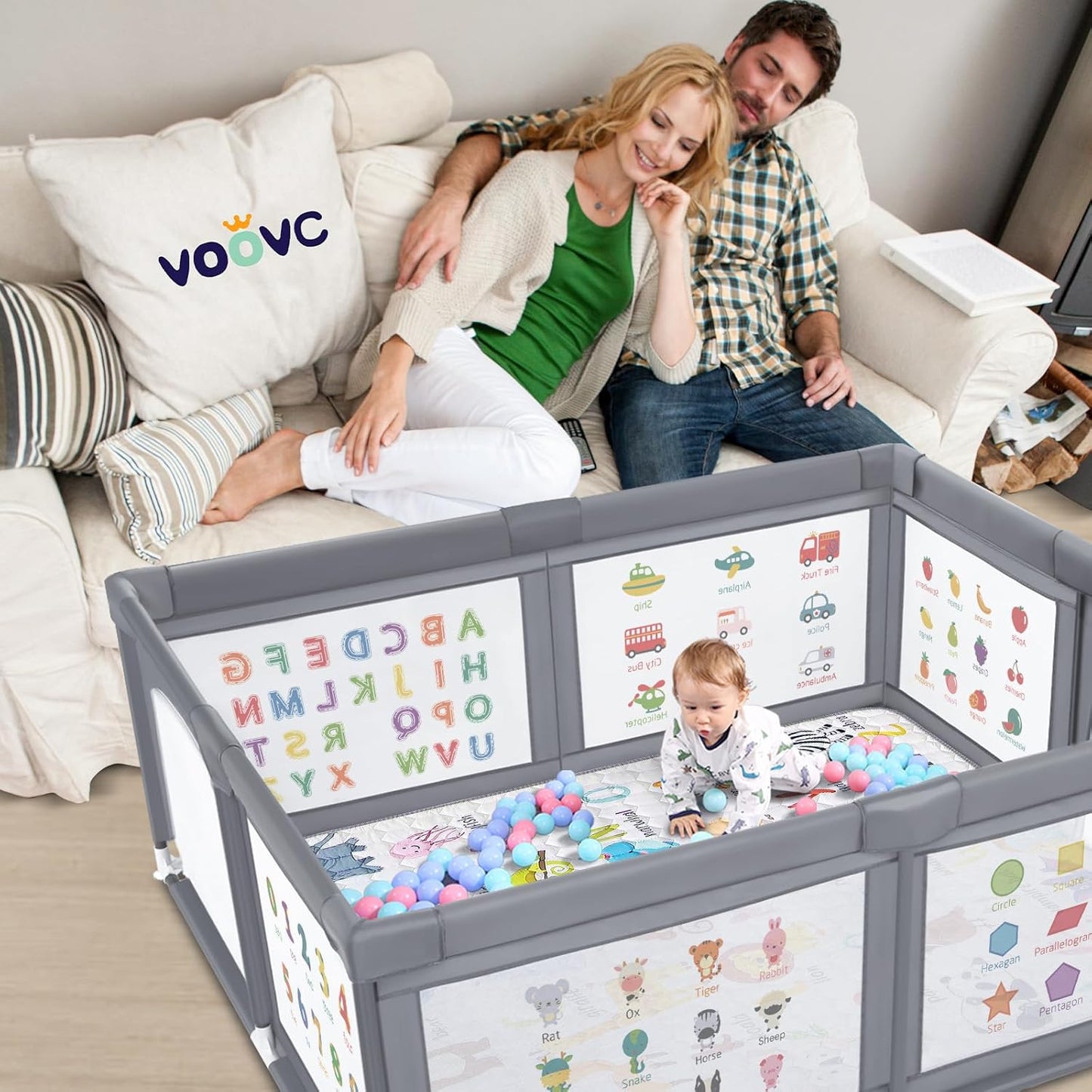 Premium Baby Playpen with Mat, 71x60 Inches Extra Large Playpen for Babies and Toddlers, Indoor & Outdoor Activity Center, Safety Baby Play Pen with Gate Prints