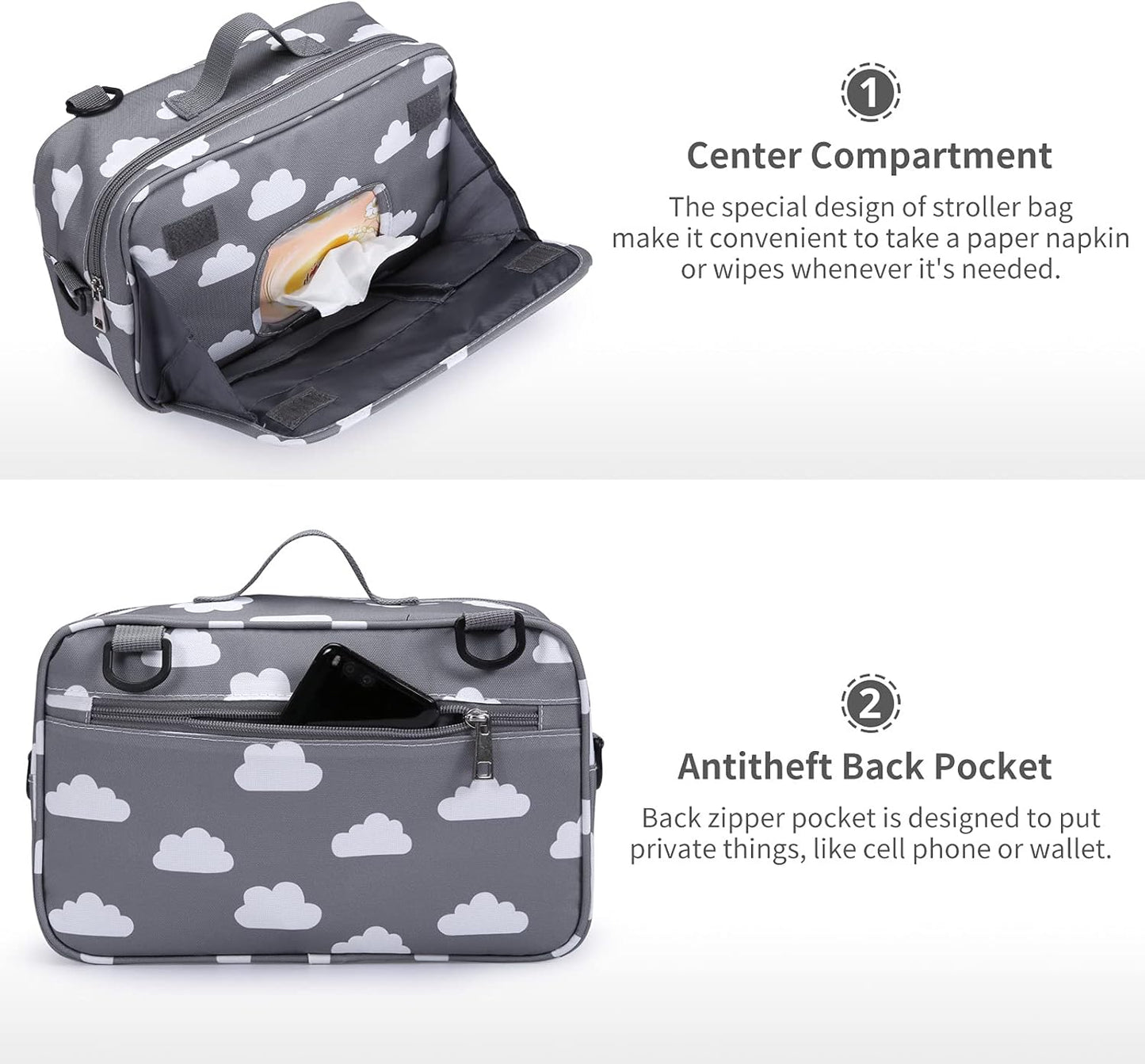 GOGOSO Baby Stroller Organizer Bag with Insulated Pocket, Universal Fit Most Strollers, Space for Diapers, Wipes & Toys, Flowers