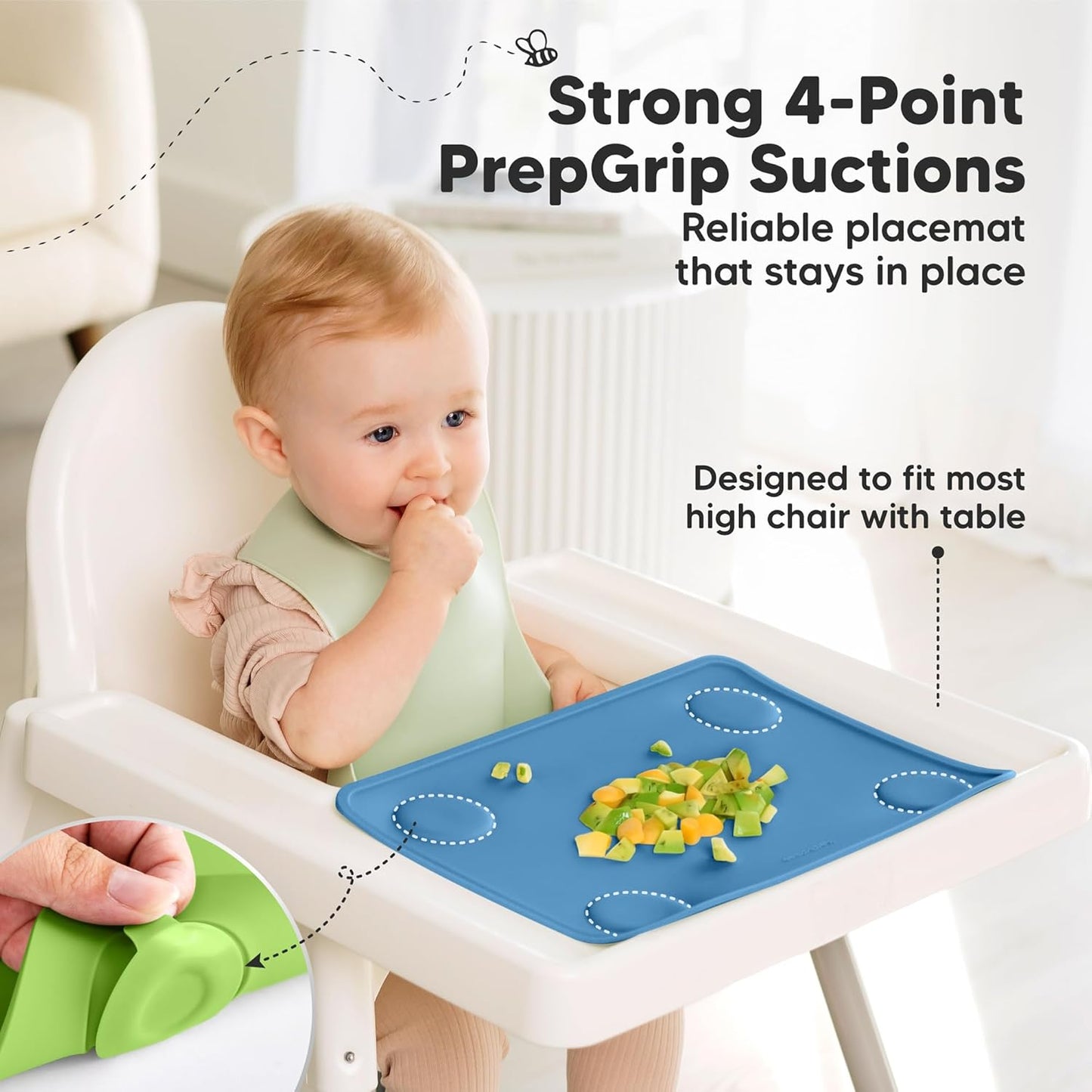KeaBabies 2pk Silicone Placemats for Toddlers, Kids - 12x9 Non Slip Suction Baby Silicone Placemat for Restaurants, Dining Table,Travel, Easy to Clean, Food Grade/BPA-Free,Small Baby Table Mat(Slate)