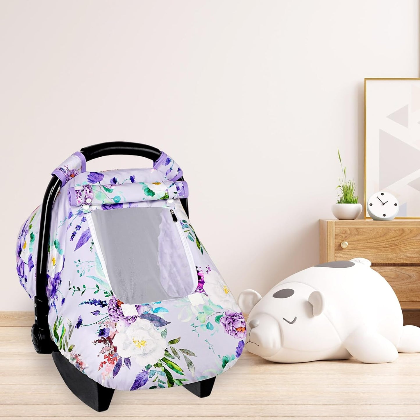 Car Seat Cover Baby Girl, Warm Winter Carseat Cover for Baby, Kick-Proof Infant Car Seat Cover with Peep Window, Windproof & Cozy, Pink Rainbow