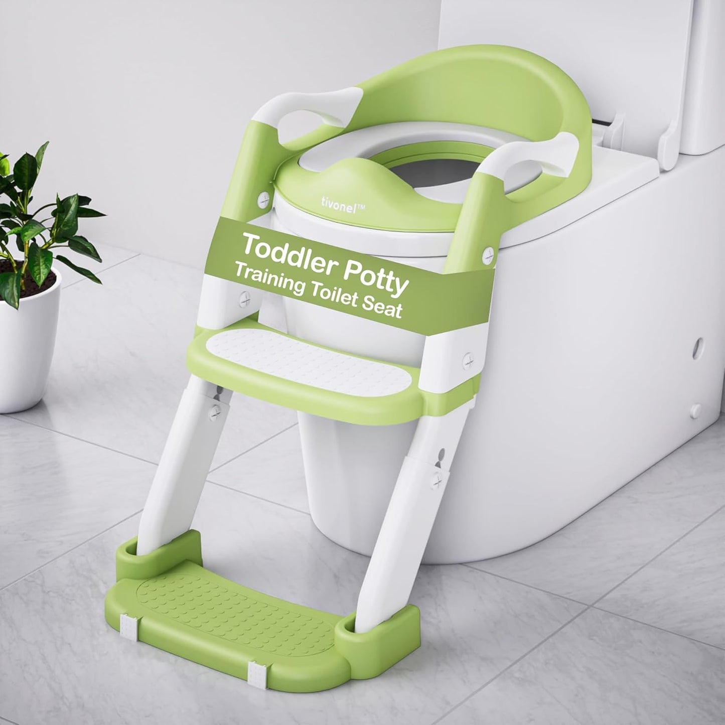 3-in-1 Toddler Potty Training Toilet Seat with Ladder | Foldable Toilet Potty Training Seat with Step Stool Ladder | 5-Level Adjustable Height | Soft Cushion, Splash Guard & Anti Slip Pad