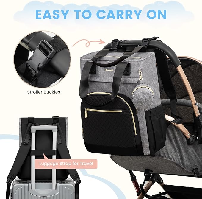 LOVEVOOK Diaper Bag Backpack, Large Capacity Portable Baby Bag with Foldable Diaper Changing Pad, Waterproof Baby Diaper Bags Gift for Mon Dad, Slate Ebony