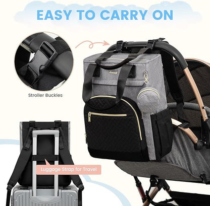 LOVEVOOK Diaper Bag Backpack, Large Capacity Portable Baby Bag with Foldable Diaper Changing Pad, Waterproof Baby Diaper Bags Gift for Mon Dad, Slate Ebony