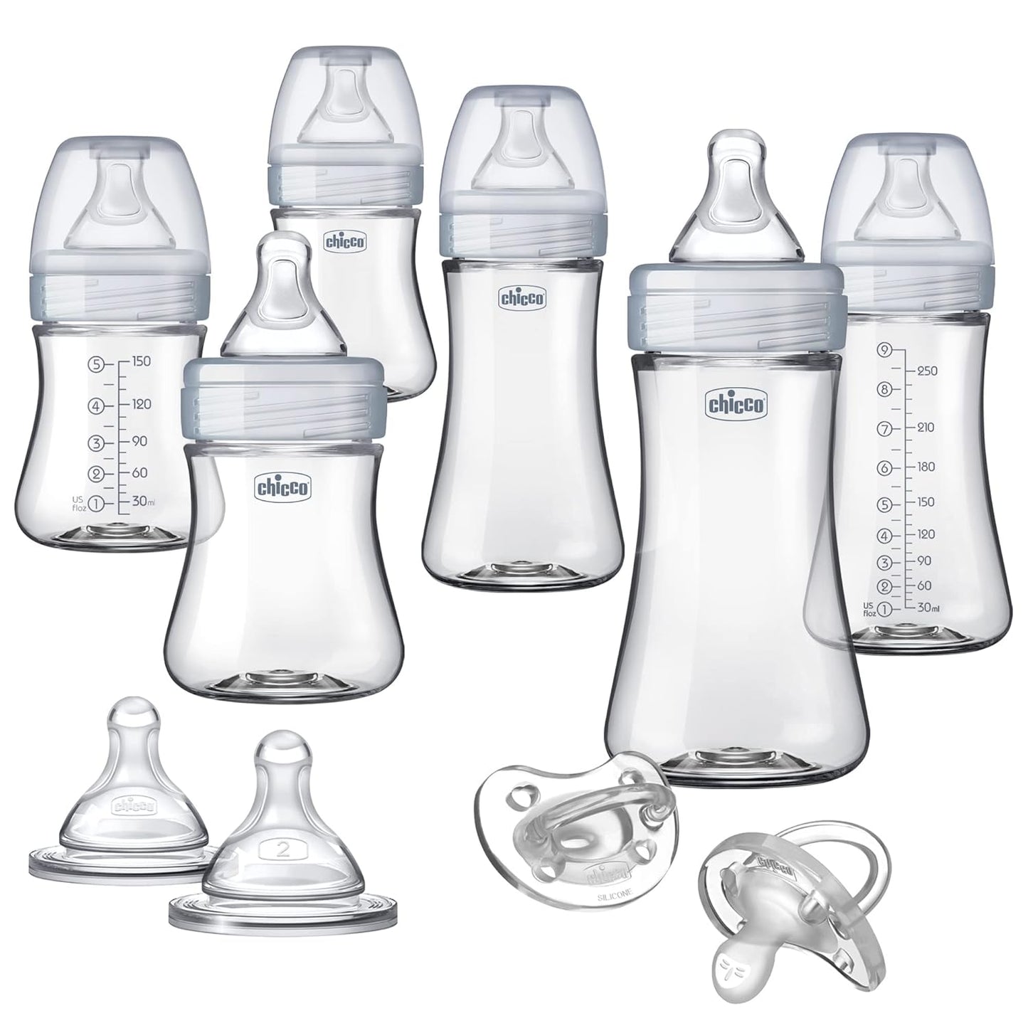 Chicco Duo 9oz Hybrid Baby Bottle, Real Glass Inside, Lightweight Plastic Outside, Patented Invinci-Glass Technology, Intui-Latch Nipple, 2-Pack, Clear/Pink